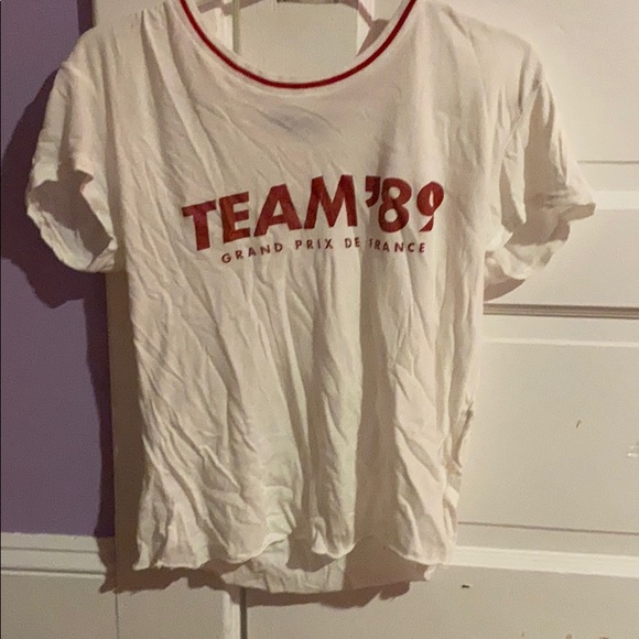 white and red brandy t-shirt
